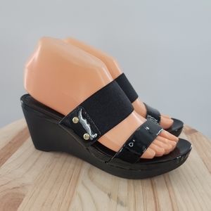 Lauren Ralph Lauren Size 6.5B Rihanna Wedge Sandal Black Patent Leather